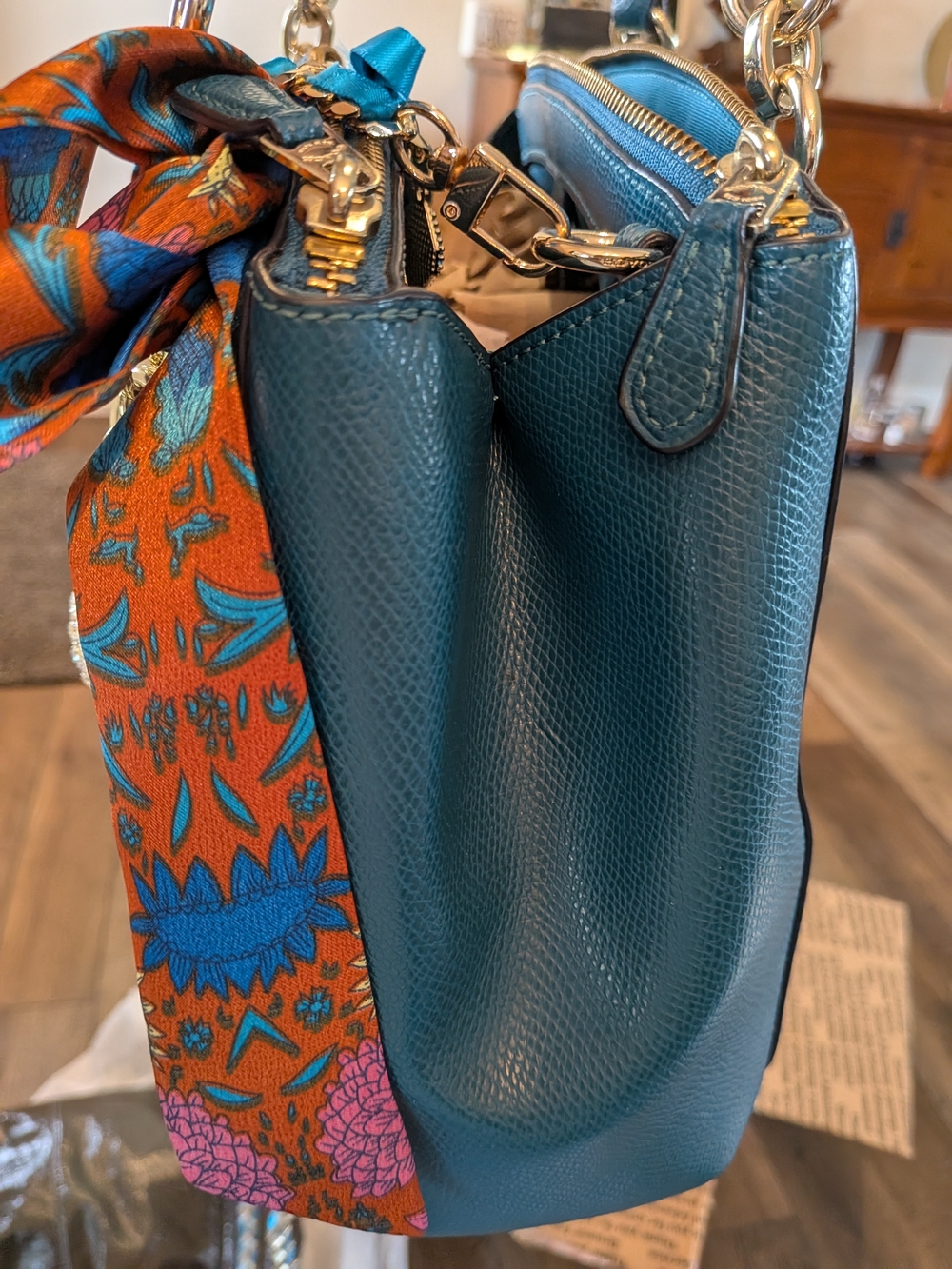 Coach Christie Carryall Small Dark Teal Pebbled Leather - Picture 5 of 12